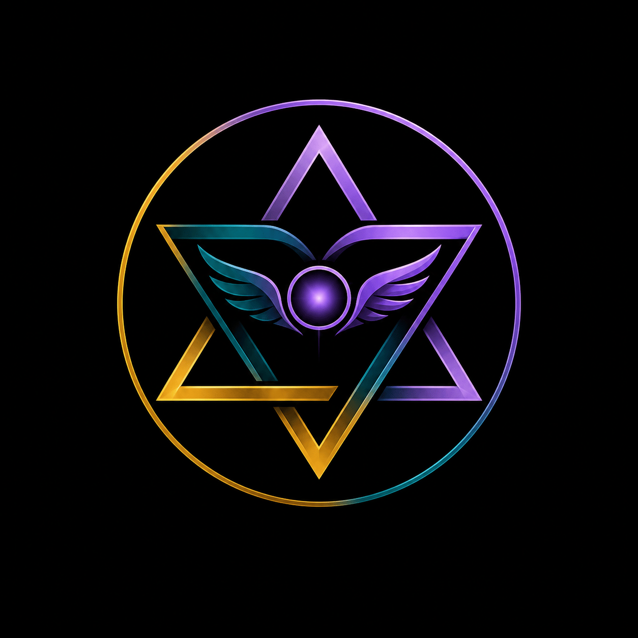 lythze sigil — winged triad within a solar ring